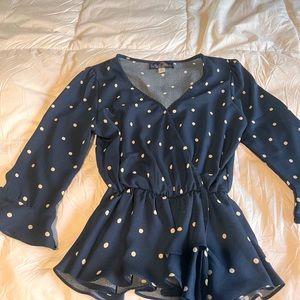 Navy Polka-dotted Peplum Top- size XS